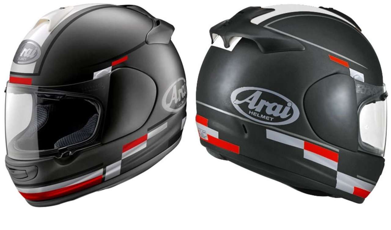 Arai Axces III Blaze BW: So einfach kann gutes Design sein. Bei aller Schlichtheit sieht dieses Modell wegen der angedeuteten Zielflagge nach Racing aus.