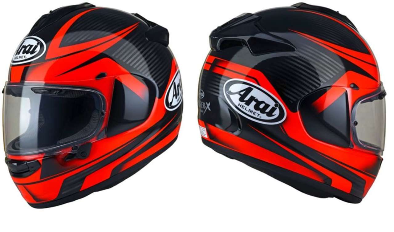 Arai Chaser X-Tough Red: Als würde Lava aus dem Visier treten, oder als wäre ein Vogel daran zerschellt.