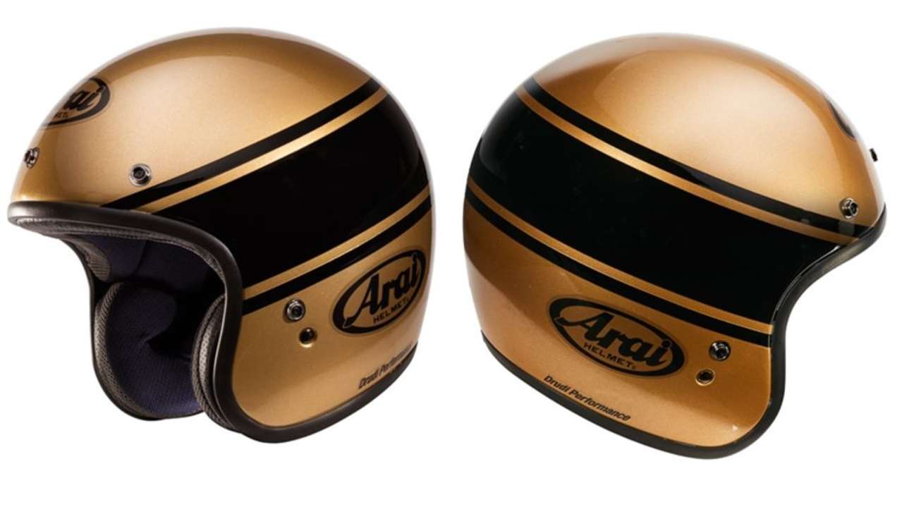 Arai Freeway Classic Bandage Bronze: Wir nennen ihn trotzdem Goldene Kugel. Passt perfekt zu unseren Goldketterln.