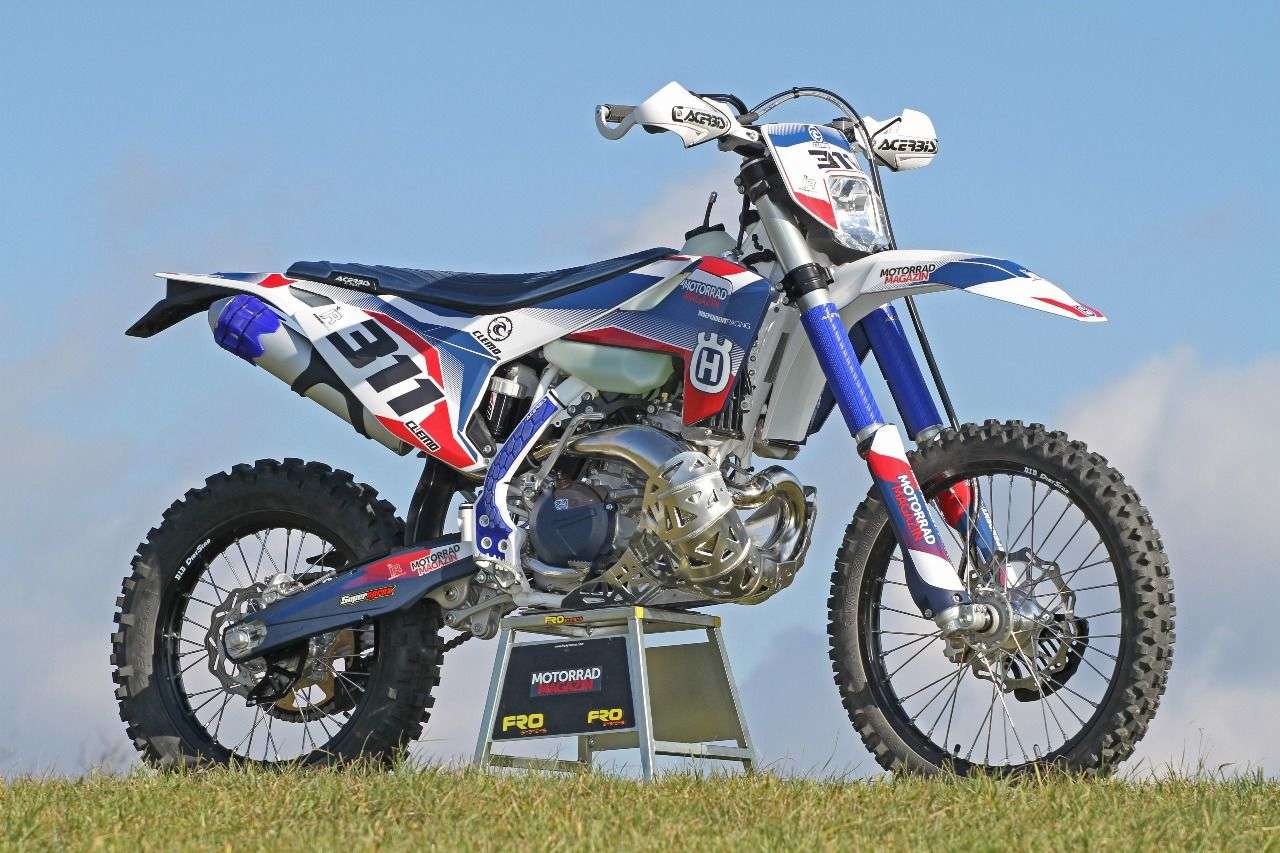 Unsere MM-Husky TE 300i im Racing-Trimm.