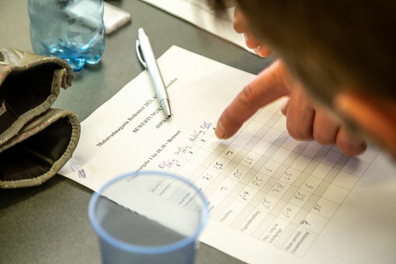Alle drei Testfahrer wussten nicht, mit welchem Reifen sie gerade unterwegs waren (Blindtest) und mussten unmittelbar nach dem Test ihre subjektiven Eindrücke in eine Tabelle eintragen