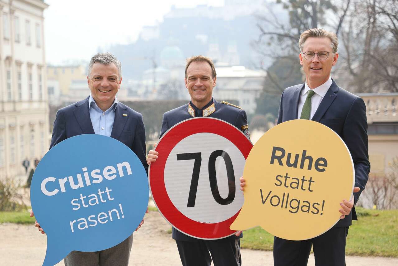 ÖAMTC-Direktor Oliver Schmerold, Salzburgs Landespolizeidirektor Bernhard Rausch und Dr. Johannes Hörl, Grohag-Vorstand